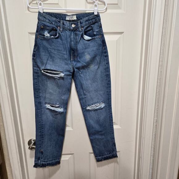 Free People We The Free Lita Distressed Crop Straight Leg Jeans Size 26 - Picture 3 of 8